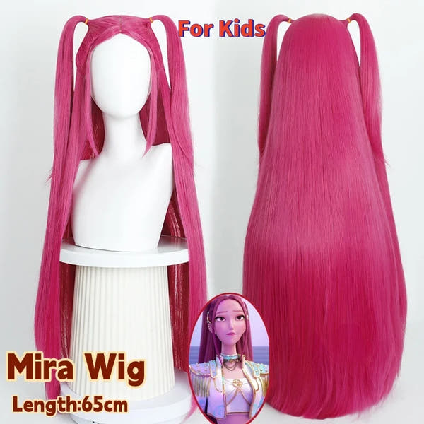 Movie Kpop Kids Girls Cosplay Wig Mira Rumi Zoey Demon Hunters Purple Black Red Long Hair Halloween Cosplay Props