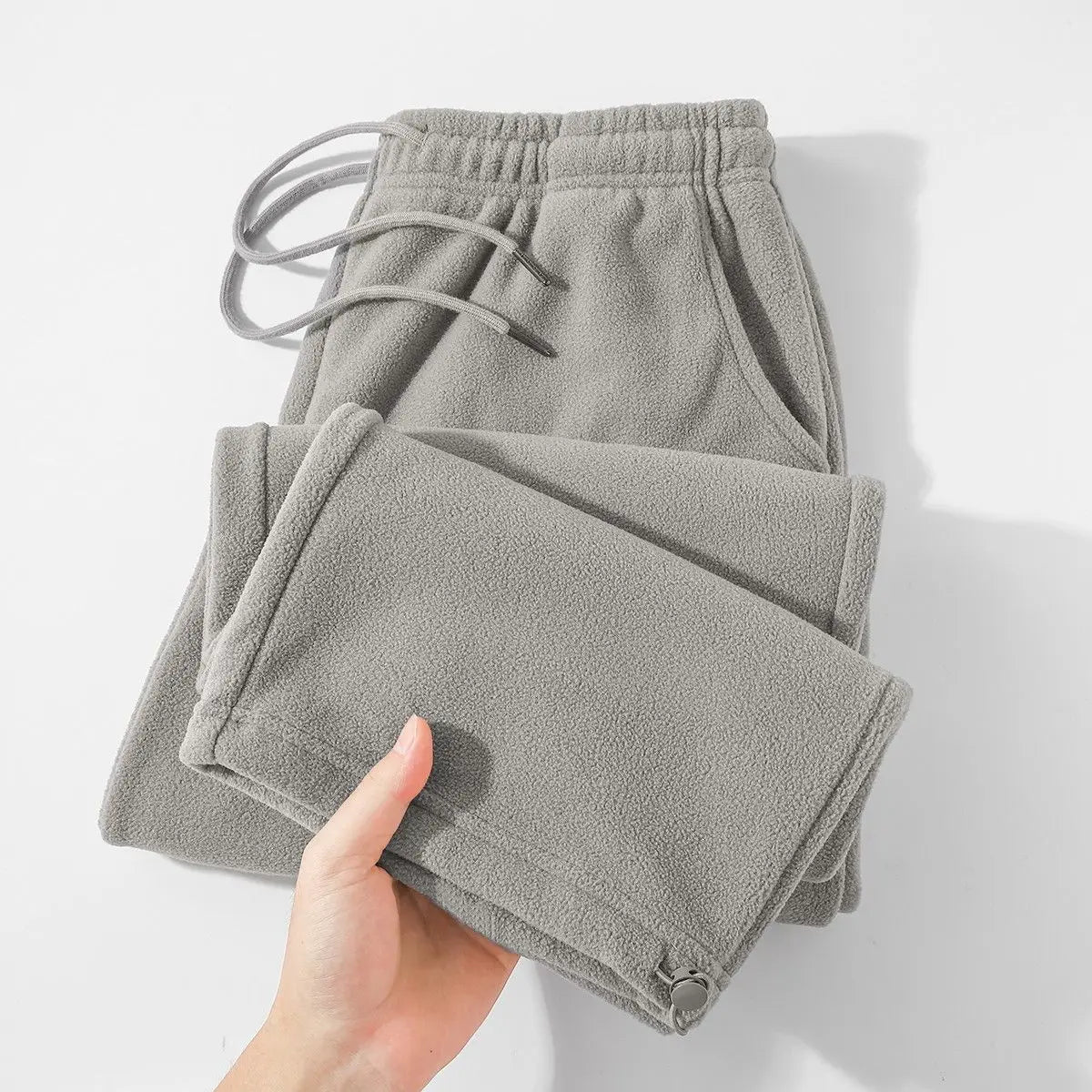 Double-Sided Fleece Thickened Straight Leg Casual Pants Drawstring Loose Fit Warm Winter Trousers for Men and Women