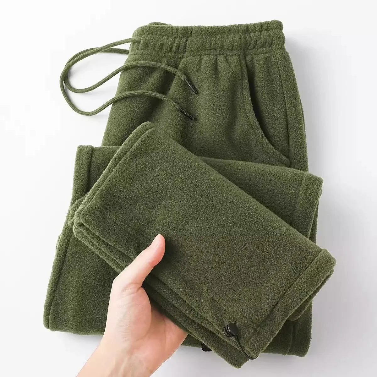 Double-Sided Fleece Thickened Straight Leg Casual Pants Drawstring Loose Fit Warm Winter Trousers for Men and Women