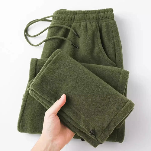 Double-Sided Fleece Thickened Straight Leg Casual Pants Drawstring Loose Fit Warm Winter Trousers for Men and Women