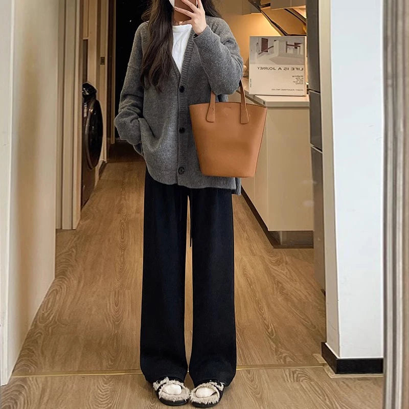 Ultra-Thick Lamb Velvet Fleece Lined Loose Cotton Pants Women'S Autumn Winter Casual Sports Small Size Wide Leg Thermal Pants