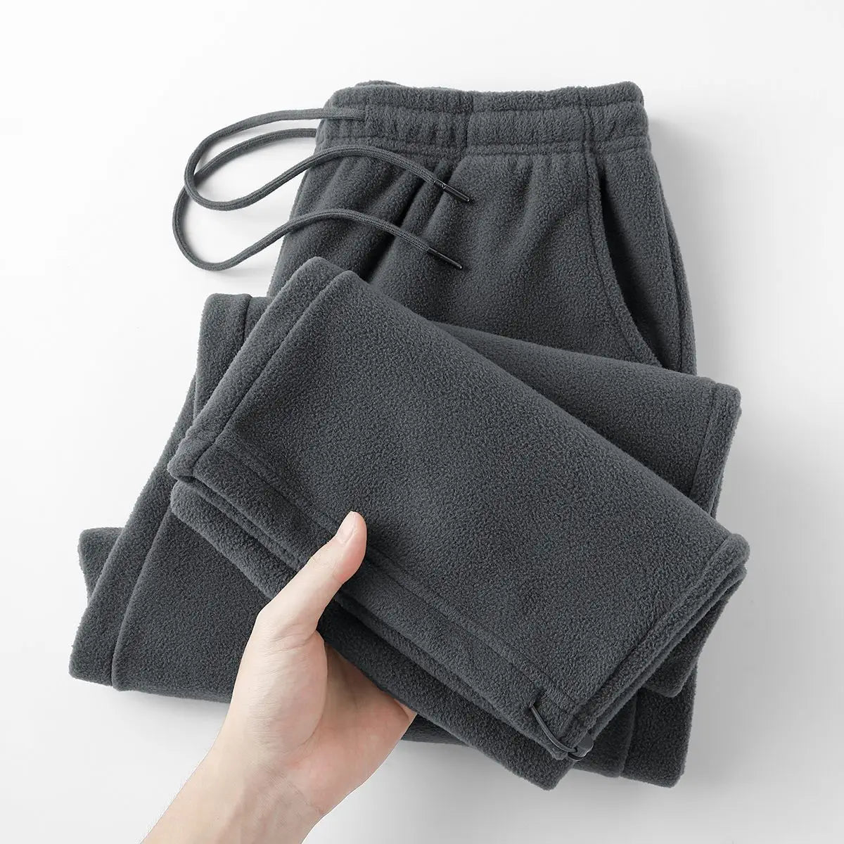Double-Sided Fleece Thickened Straight Leg Casual Pants Drawstring Loose Fit Warm Winter Trousers for Men and Women