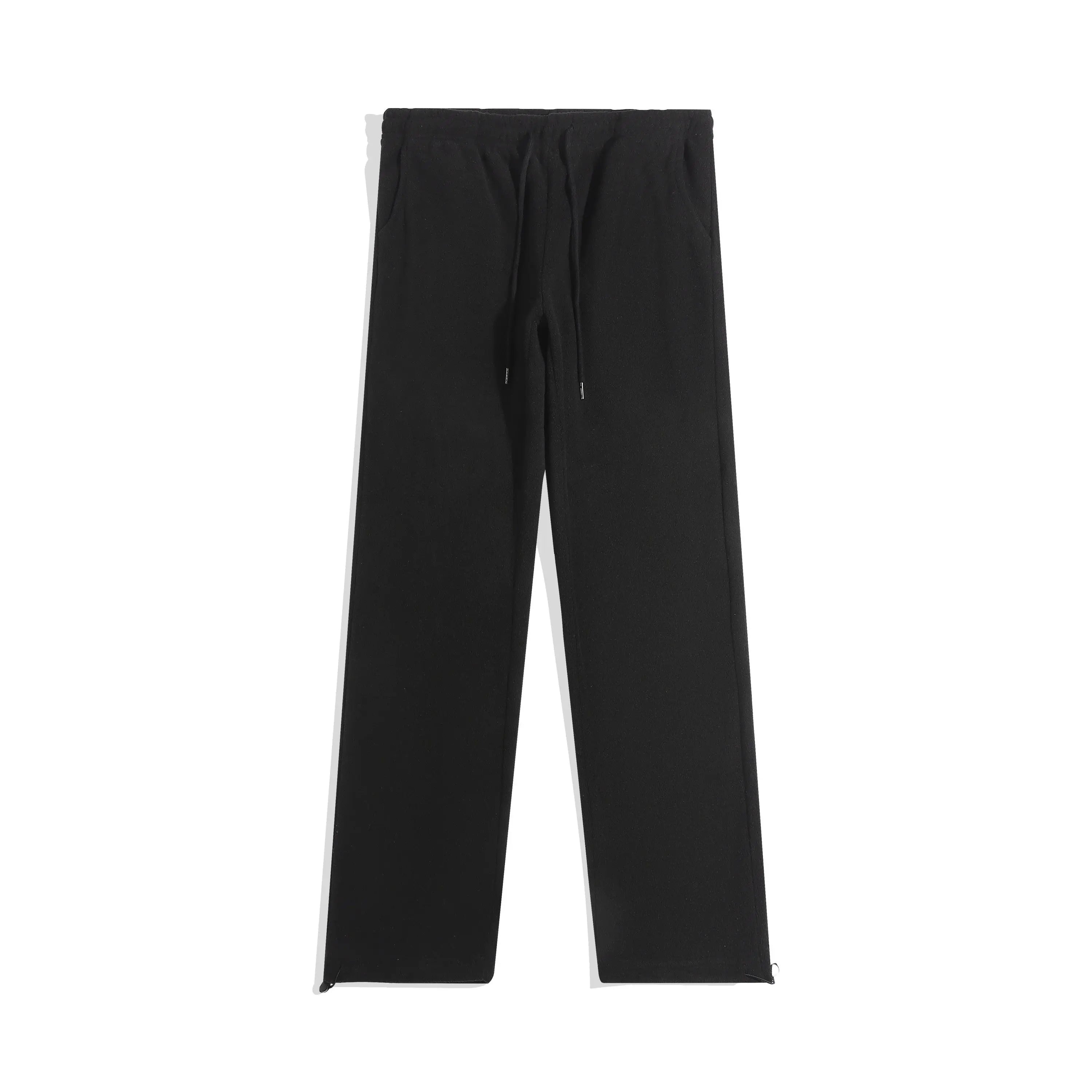Double-Sided Fleece Thickened Straight Leg Casual Pants Drawstring Loose Fit Warm Winter Trousers for Men and Women
