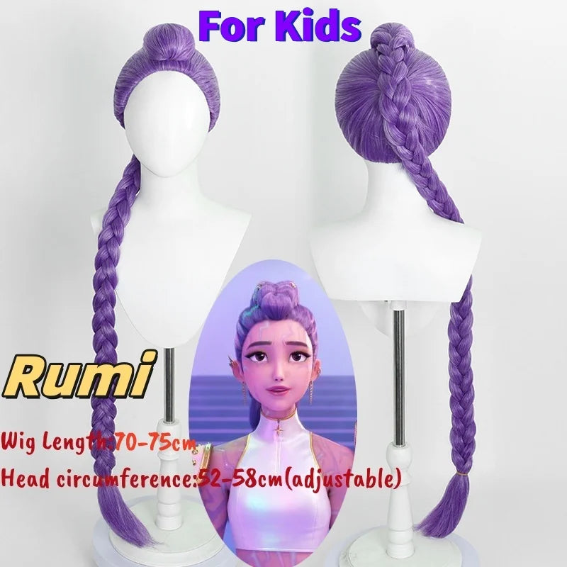 Movie Kpop Kids Girls Cosplay Wig Mira Rumi Zoey Demon Hunters Purple Black Red Long Hair Halloween Cosplay Props