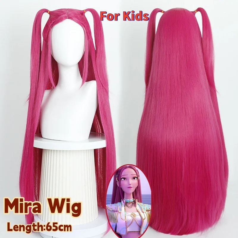 Movie Kpop Kids Girls Cosplay Wig Mira Rumi Zoey Demon Hunters Purple Black Red Long Hair Halloween Cosplay Props