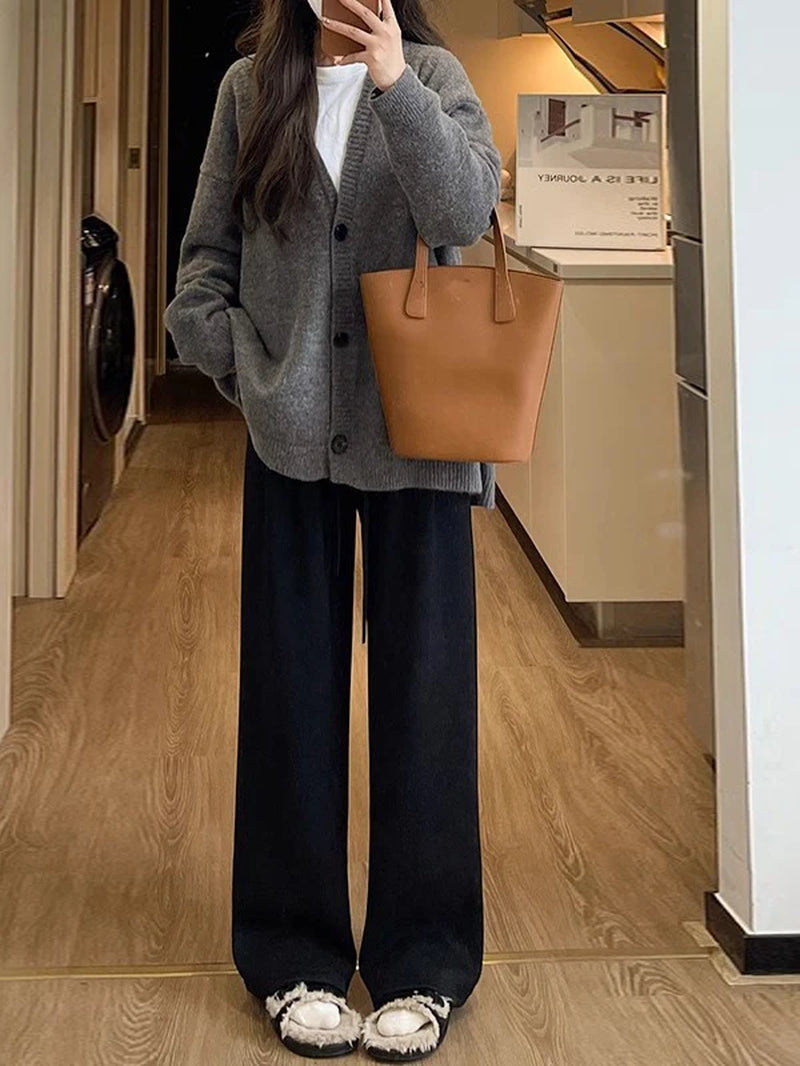 Ultra-Thick Lamb Velvet Fleece Lined Loose Cotton Pants Women'S Autumn Winter Casual Sports Small Size Wide Leg Thermal Pants