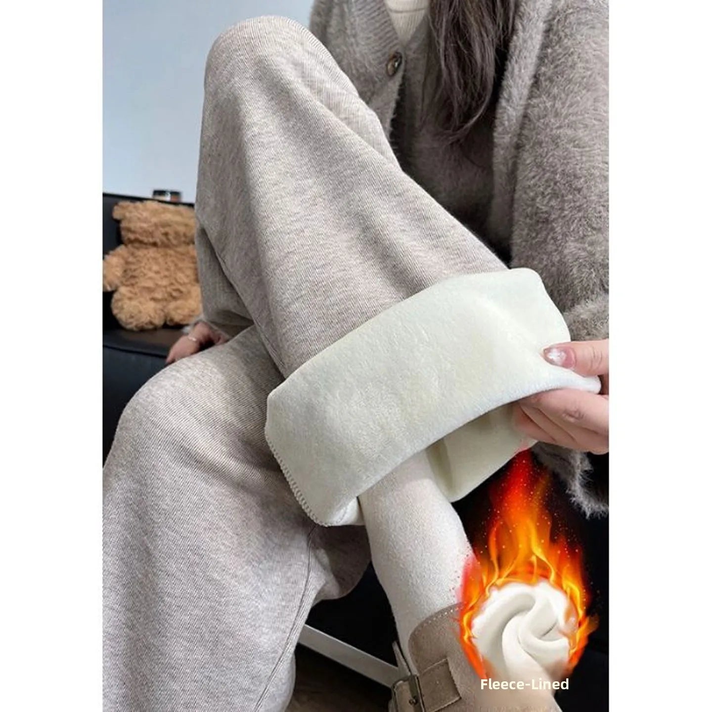 Ultra-Thick Lamb Velvet Fleece Lined Loose Cotton Pants Women'S Autumn Winter Casual Sports Small Size Wide Leg Thermal Pants